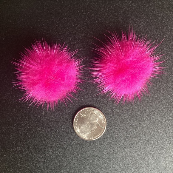Hot pink genuine mink earrings, available as clip ons or for pierced ears - Picture 2 of 2